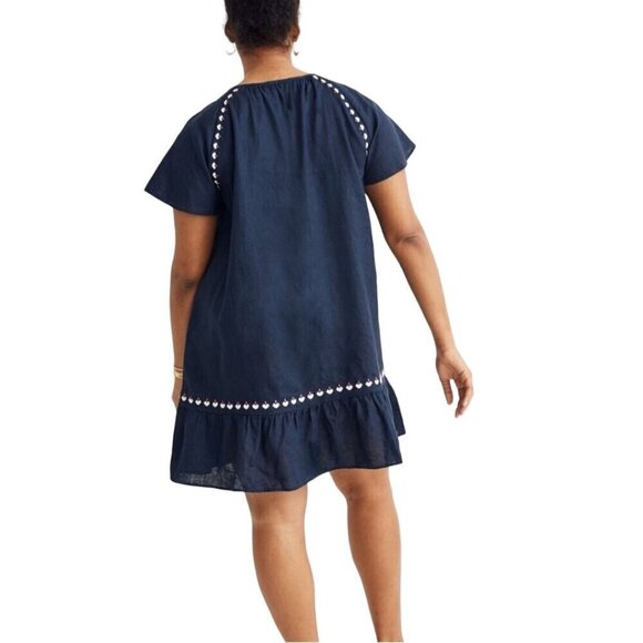 Madewell Embroidered Linen Blend Raglan Ruffle Mini Dress Bohemian Size Sp - Picture 2 of 9